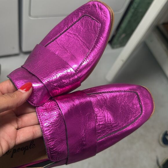Free People Pink Metallic Mules - Never Worn - Magenta Pink Size 9 - Picture 3 of 3